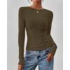 imageBTFBM Womens Tops Dressy Casual Workout Outfits Fall 2025 Long Sleeve Shirts Boat Neck Ruched Bodycon Going Out TopArmy Green