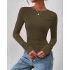 imageBTFBM Womens Tops Dressy Casual Workout Outfits Fall 2025 Long Sleeve Shirts Boat Neck Ruched Bodycon Going Out TopArmy Green