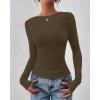 imageBTFBM Womens Tops Dressy Casual Workout Outfits Fall 2025 Long Sleeve Shirts Boat Neck Ruched Bodycon Going Out TopArmy Green