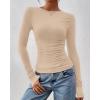 imageBTFBM Womens Tops Dressy Casual Workout Outfits Fall 2025 Long Sleeve Shirts Boat Neck Ruched Bodycon Going Out TopBeige