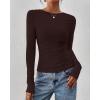 imageBTFBM Womens Tops Dressy Casual Workout Outfits Fall 2025 Long Sleeve Shirts Boat Neck Ruched Bodycon Going Out TopBrown
