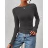 imageBTFBM Womens Tops Dressy Casual Workout Outfits Fall 2025 Long Sleeve Shirts Boat Neck Ruched Bodycon Going Out TopDark Grey