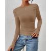 imageBTFBM Womens Tops Dressy Casual Workout Outfits Fall 2025 Long Sleeve Shirts Boat Neck Ruched Bodycon Going Out TopKhaki