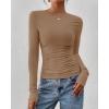 imageBTFBM Womens Tops Dressy Casual Workout Outfits Fall 2025 Long Sleeve Shirts Boat Neck Ruched Bodycon Going Out TopKhaki