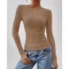 imageBTFBM Womens Tops Dressy Casual Workout Outfits Fall 2025 Long Sleeve Shirts Boat Neck Ruched Bodycon Going Out TopKhaki