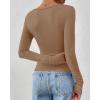 imageBTFBM Womens Tops Dressy Casual Workout Outfits Fall 2025 Long Sleeve Shirts Boat Neck Ruched Bodycon Going Out TopKhaki