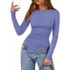 imageBTFBM Asymmetrical Tops for Women Long Sleeve Shirts Fall 2025 Ruched Slit Fitted Basic Tees Y2k Going Out Tunic TopGrey Blue
