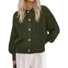 imageBTFBM Chunky Cardigan Sweaters for Women Fall Fashion 2025 Button Lantern Long Sleeve Cable Knit Winter Coats OuterwearArmy Green