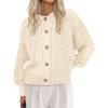 imageBTFBM Chunky Cardigan Sweaters for Women Fall Fashion 2025 Button Lantern Long Sleeve Cable Knit Winter Coats OuterwearBeige White