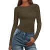 imageBTFBM Womens Tops Dressy Casual Workout Outfits Fall 2025 Long Sleeve Shirts Boat Neck Ruched Bodycon Going Out TopArmy Green