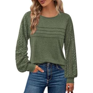 imageBTFBM Womens Long Sleeve Shirts Dressy Lace Fall Tops 2025 Trendy Business Casual TShirts Cute Work Outfits BlousesArmy Green