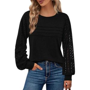 imageBTFBM Womens Long Sleeve Shirts Dressy Lace Fall Tops 2025 Trendy Business Casual TShirts Cute Work Outfits BlousesBlack