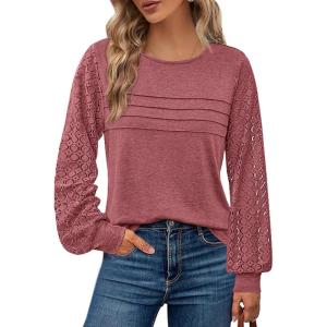 imageBTFBM Womens Long Sleeve Shirts Dressy Lace Fall Tops 2025 Trendy Business Casual TShirts Cute Work Outfits BlousesDusty Pink