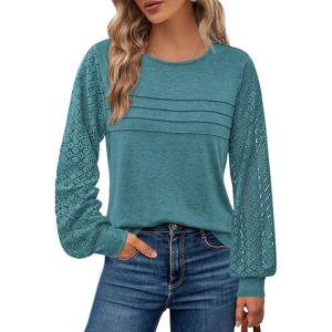 imageBTFBM Womens Long Sleeve Shirts Dressy Lace Fall Tops 2025 Trendy Business Casual TShirts Cute Work Outfits BlousesLake Blue