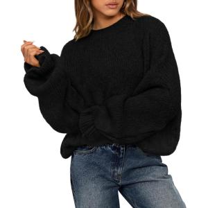imageBTFBM Womens Oversized Sweater Crewneck 2025 Fall Winter Long Sleeve Fuzzy Warn Knit Pullover Sweaters Trendy OutfitsBlack