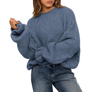 imageBTFBM Womens Oversized Sweater Crewneck 2025 Fall Winter Long Sleeve Fuzzy Warn Knit Pullover Sweaters Trendy OutfitsGrey Blue