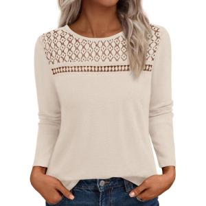 imageBTFBM Womens Tops Lace Long Sleeve Shirts Boho Cute Business Dressy Casual Blouses Fall Outfits 2025 Fashion ClothingBeige