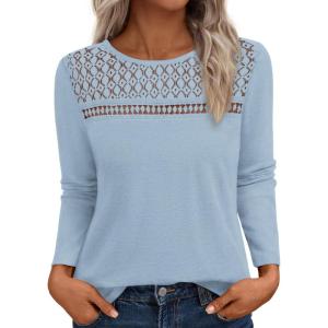 imageBTFBM Womens Tops Lace Long Sleeve Shirts Boho Cute Business Dressy Casual Blouses Fall Outfits 2025 Fashion ClothingLight Blue