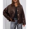 imageBTFBM Leather Jacket Women Fall Clothes 2025 Long Sleeve Button Down Winter Coats Oversized Motorcycle OutwearDark Coffee