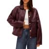 imageBTFBM Leather Jacket Women Fall Clothes 2025 Long Sleeve Button Down Winter Coats Oversized Motorcycle OutwearBurgundy