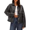 imageBTFBM Leather Jacket Women Fall Clothes 2025 Long Sleeve Button Down Winter Coats Oversized Motorcycle OutwearGrey