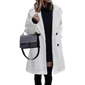 imageBTFBM Women 2025 Winter Faux Fur Coats Lapel Long Sleeve Fuzzy Fleece Outerwear Button Down Sherpa Jackets Fall OutfitsWhite