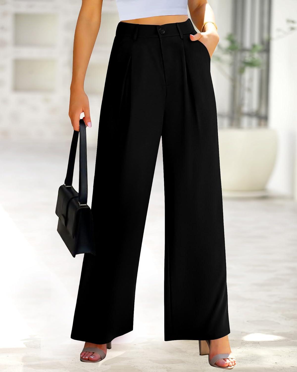 imageBTFBM Women High Waist Palazzo Pants Fall 2025 Casual Wide Leg Trousers Loose Work Office Business Suit Pant PocketsBlack