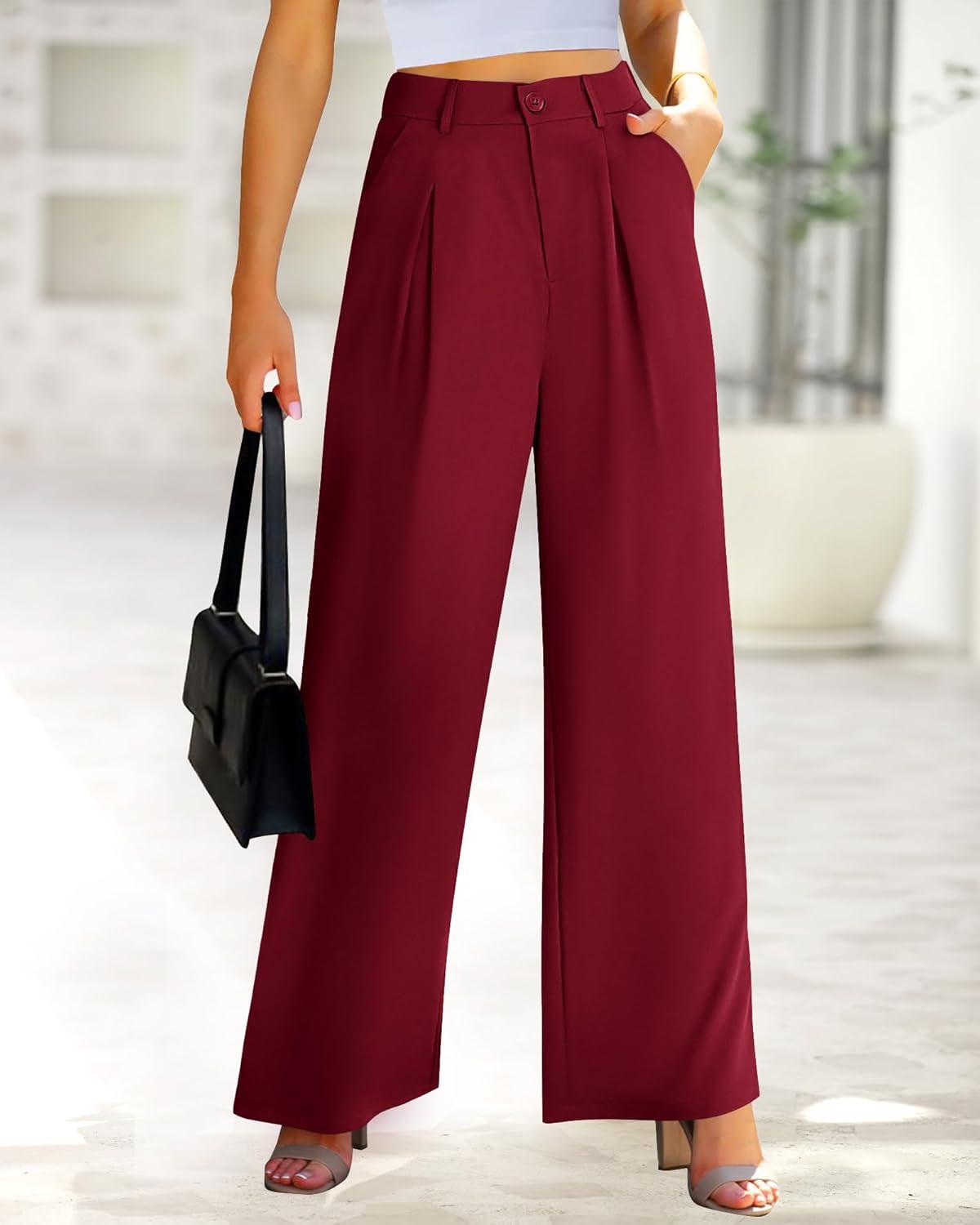 imageBTFBM Women High Waist Palazzo Pants Fall 2025 Casual Wide Leg Trousers Loose Work Office Business Suit Pant PocketsBurgundy