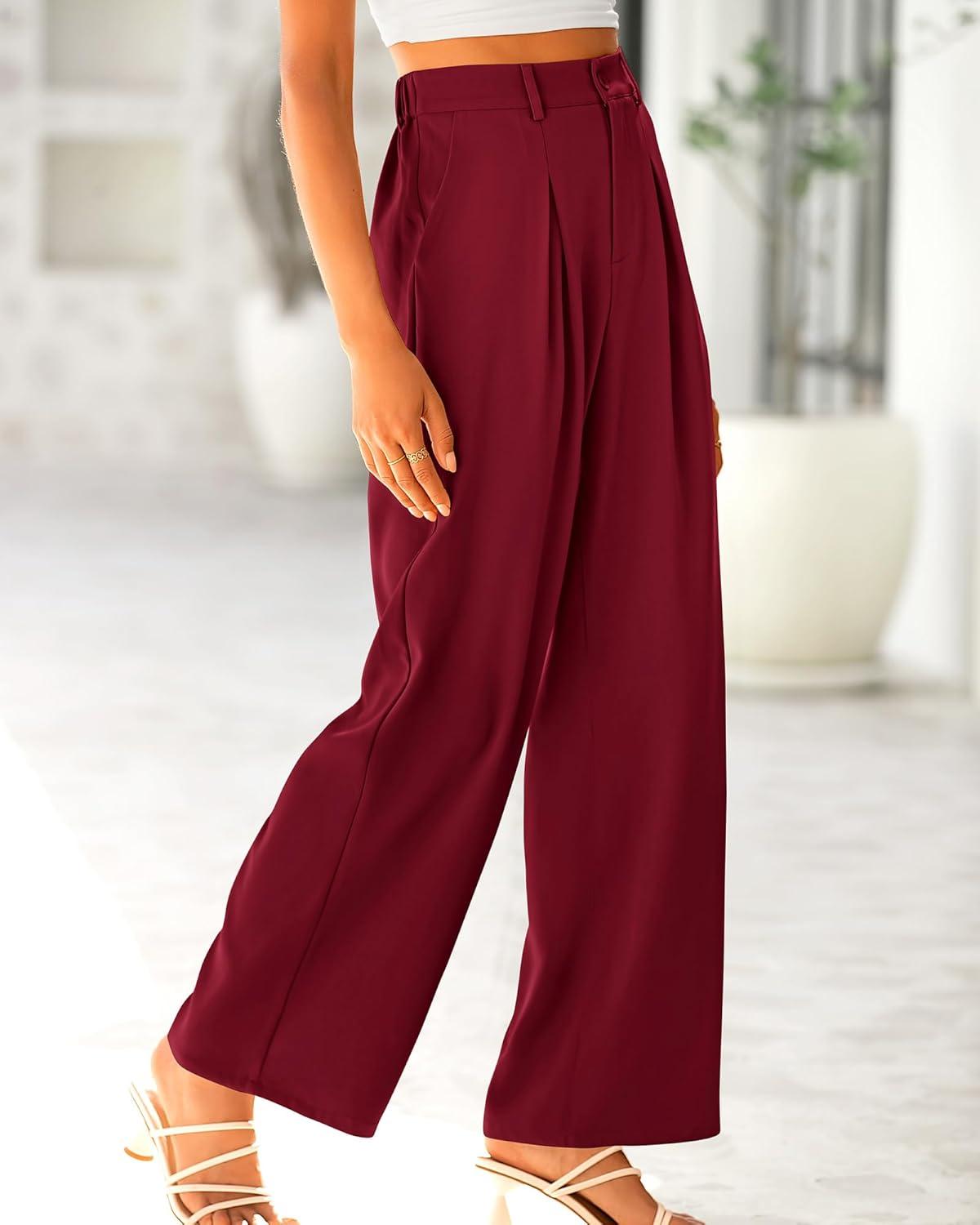 imageBTFBM Women High Waist Palazzo Pants Fall 2025 Casual Wide Leg Trousers Loose Work Office Business Suit Pant PocketsBurgundy