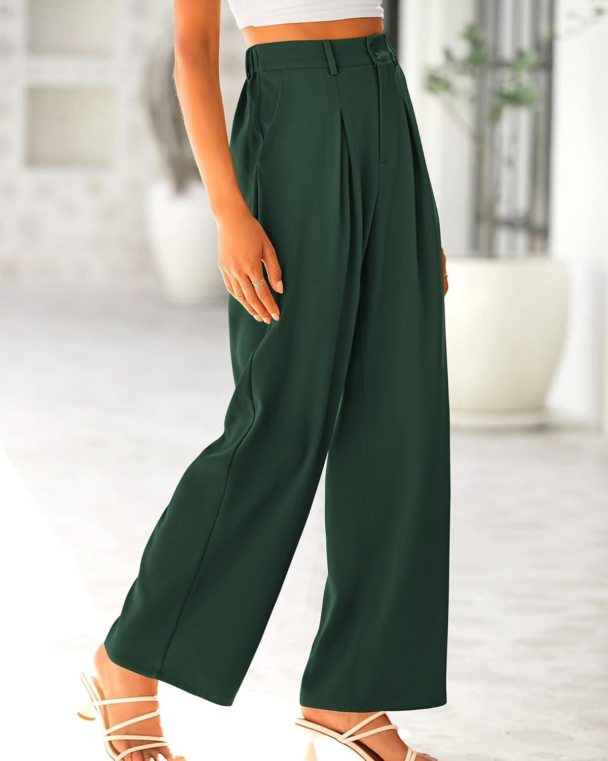 imageBTFBM Women High Waist Palazzo Pants Fall 2025 Casual Wide Leg Trousers Loose Work Office Business Suit Pant PocketsDark Green