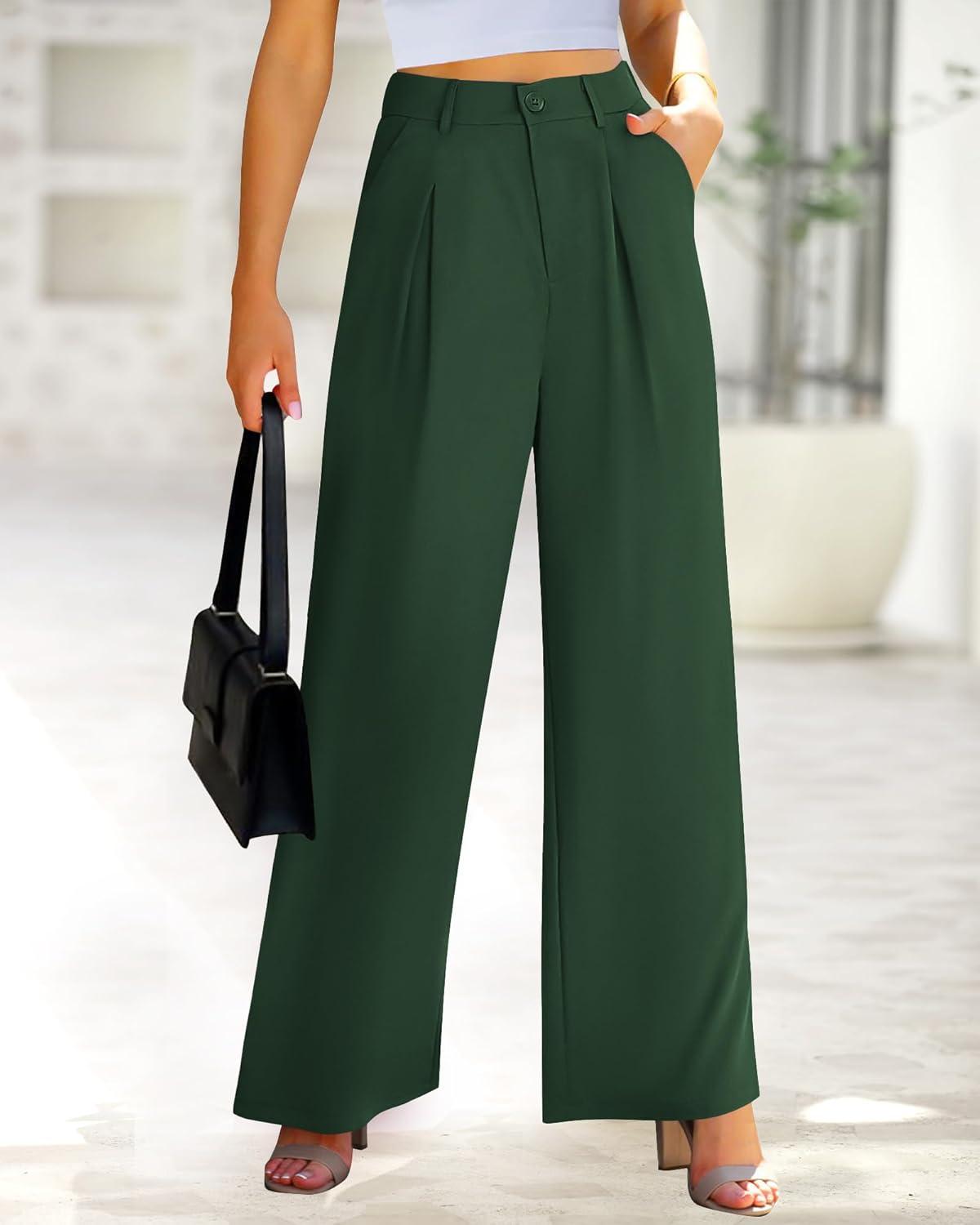 imageBTFBM Women High Waist Palazzo Pants Fall 2025 Casual Wide Leg Trousers Loose Work Office Business Suit Pant PocketsDark Green