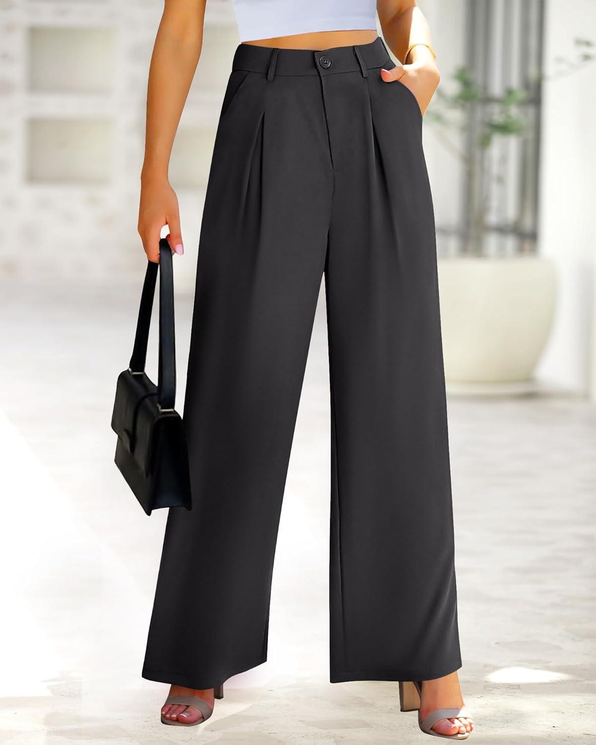 imageBTFBM Women High Waist Palazzo Pants Fall 2025 Casual Wide Leg Trousers Loose Work Office Business Suit Pant PocketsDark Grey