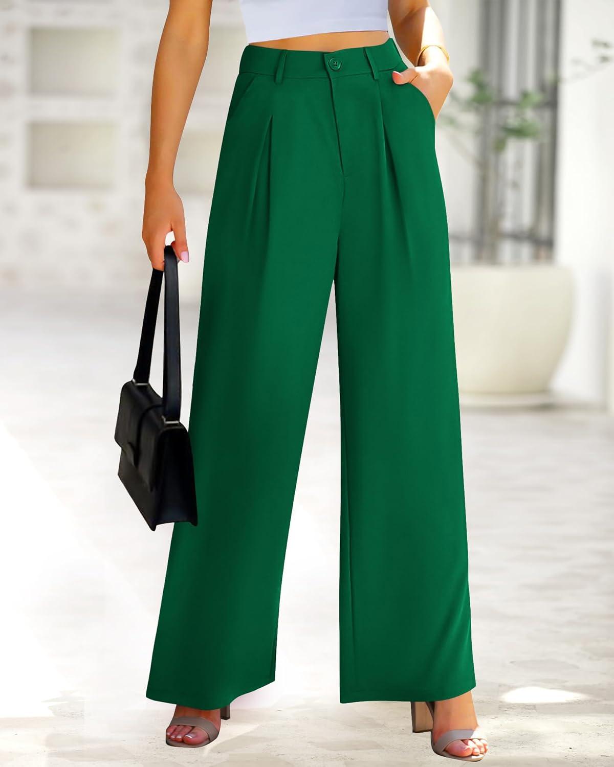 imageBTFBM Women High Waist Palazzo Pants Fall 2025 Casual Wide Leg Trousers Loose Work Office Business Suit Pant PocketsGreen