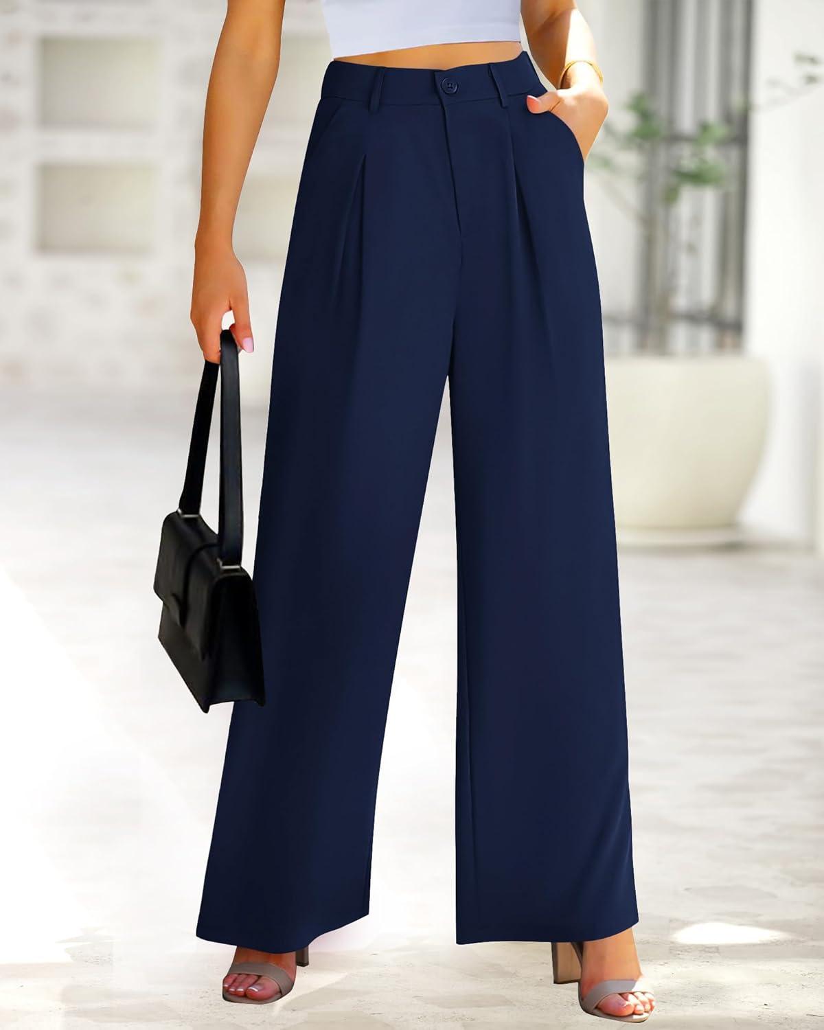 imageBTFBM Women High Waist Palazzo Pants Fall 2025 Casual Wide Leg Trousers Loose Work Office Business Suit Pant PocketsNavy