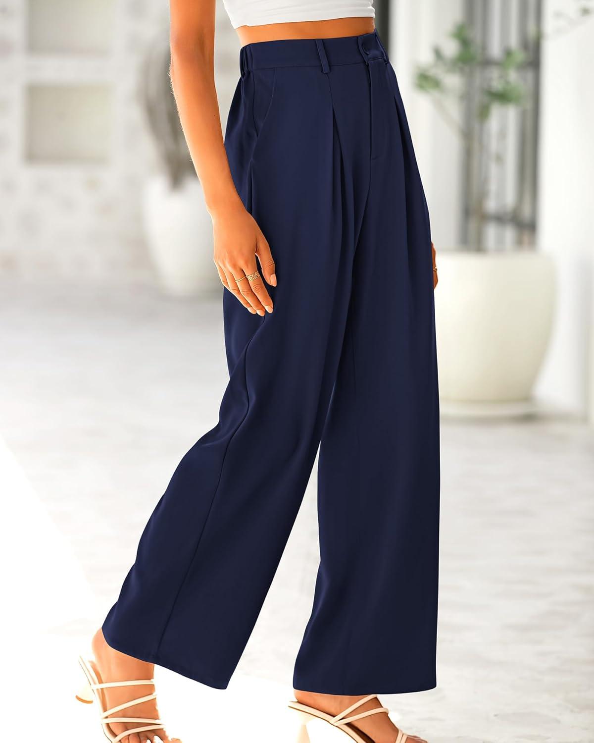 imageBTFBM Women High Waist Palazzo Pants Fall 2025 Casual Wide Leg Trousers Loose Work Office Business Suit Pant PocketsNavy