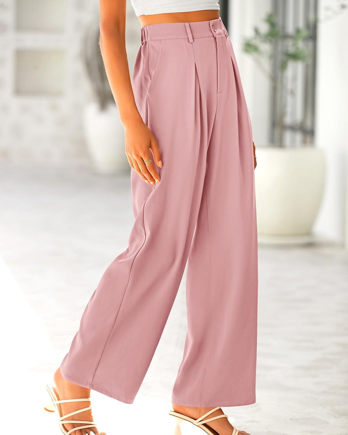 imageBTFBM Women High Waist Palazzo Pants Fall 2025 Casual Wide Leg Trousers Loose Work Office Business Suit Pant PocketsPink
