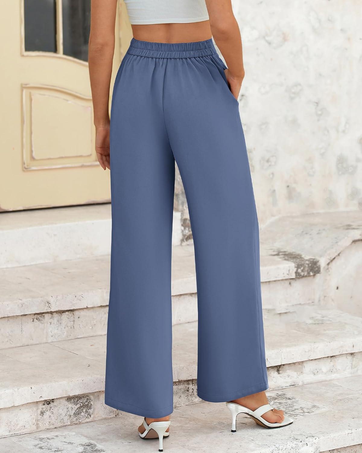 imageBTFBM Women High Waisted Wide Leg Pants Fall 2025 Business Casual Work Dress Pants Loose Office Palazzo Trousers PocketsGrey Blue