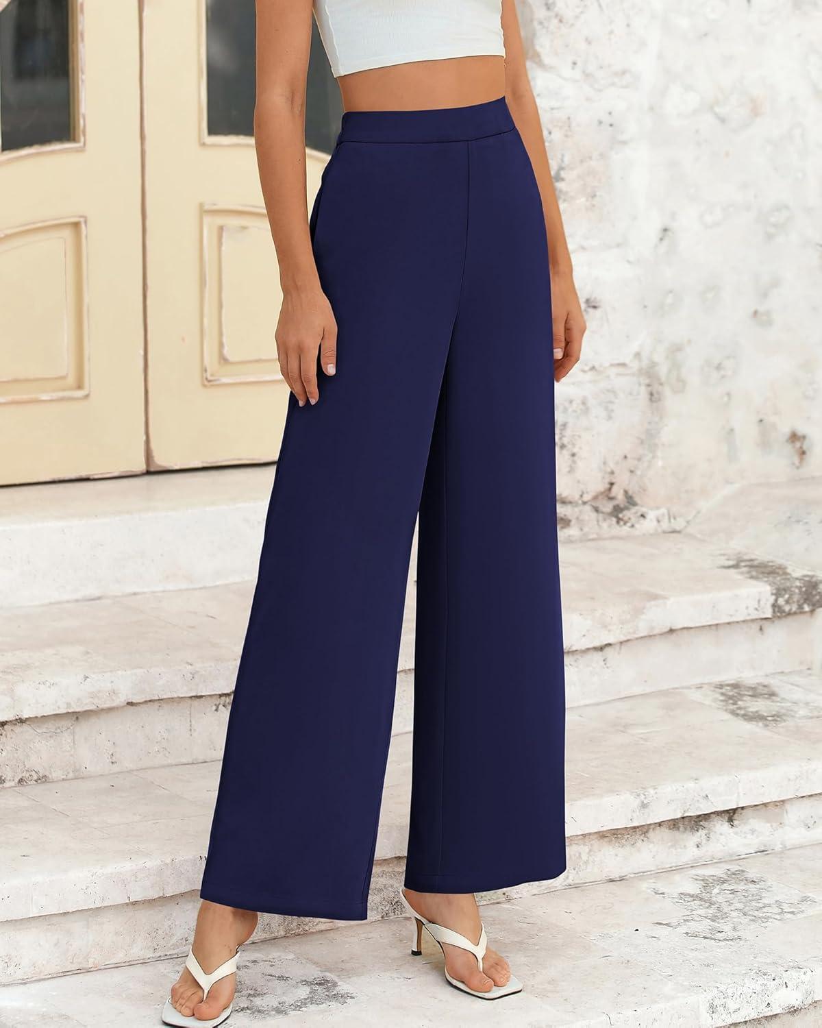 imageBTFBM Women High Waisted Wide Leg Pants Fall 2025 Business Casual Work Dress Pants Loose Office Palazzo Trousers PocketsNavy