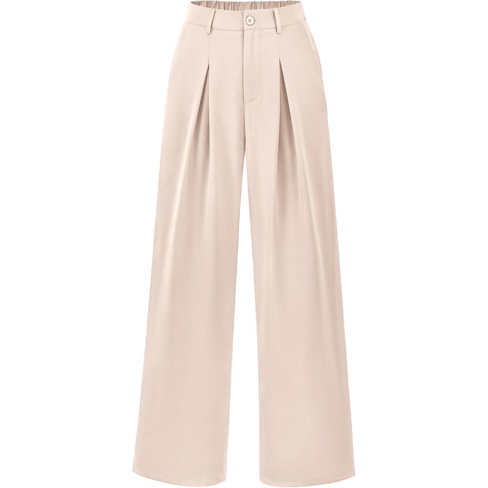 imageBTFBM Women High Waist Palazzo Pants Fall 2025 Casual Wide Leg Trousers Loose Work Office Business Suit Pant PocketsBeige