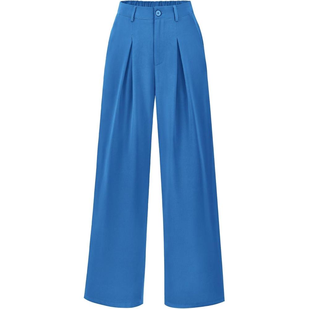 imageBTFBM Women High Waist Palazzo Pants Fall 2025 Casual Wide Leg Trousers Loose Work Office Business Suit Pant PocketsBlue