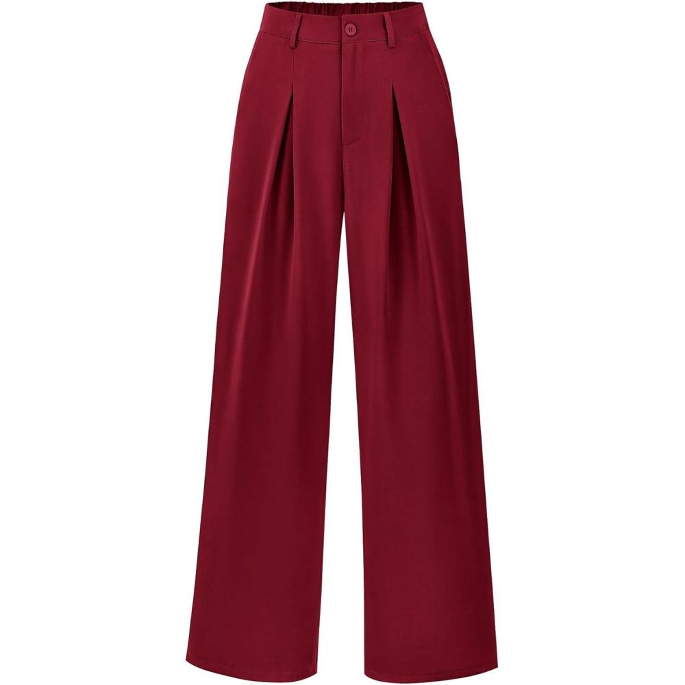 imageBTFBM Women High Waist Palazzo Pants Fall 2025 Casual Wide Leg Trousers Loose Work Office Business Suit Pant PocketsBurgundy