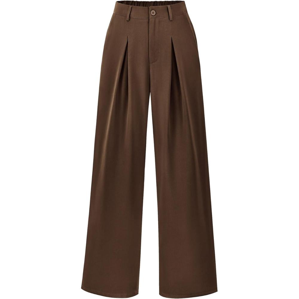 imageBTFBM Women High Waist Palazzo Pants Fall 2025 Casual Wide Leg Trousers Loose Work Office Business Suit Pant PocketsCoffee