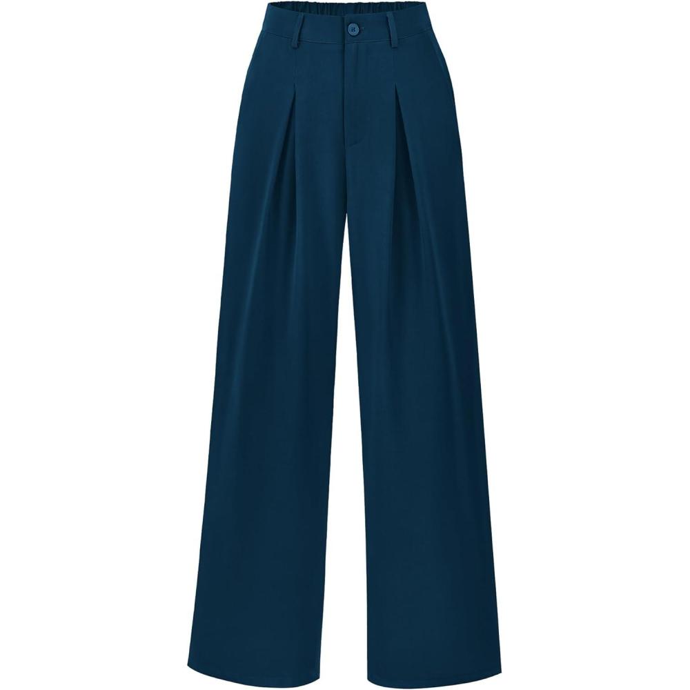 imageBTFBM Women High Waist Palazzo Pants Fall 2025 Casual Wide Leg Trousers Loose Work Office Business Suit Pant PocketsDark Blue