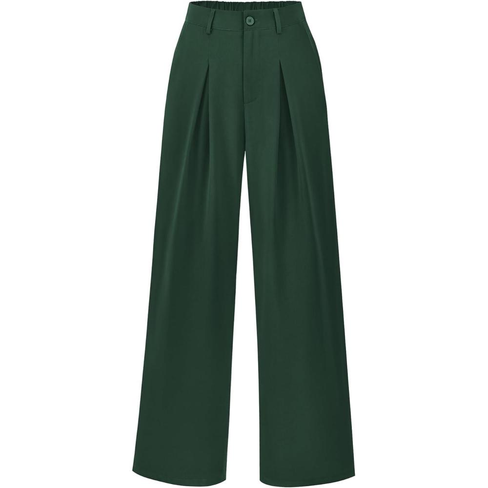 imageBTFBM Women High Waist Palazzo Pants Fall 2025 Casual Wide Leg Trousers Loose Work Office Business Suit Pant PocketsDark Green