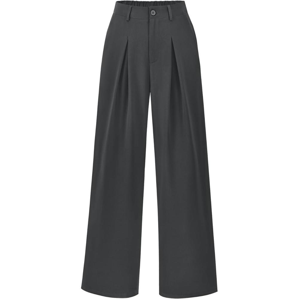 imageBTFBM Women High Waist Palazzo Pants Fall 2025 Casual Wide Leg Trousers Loose Work Office Business Suit Pant PocketsDark Grey