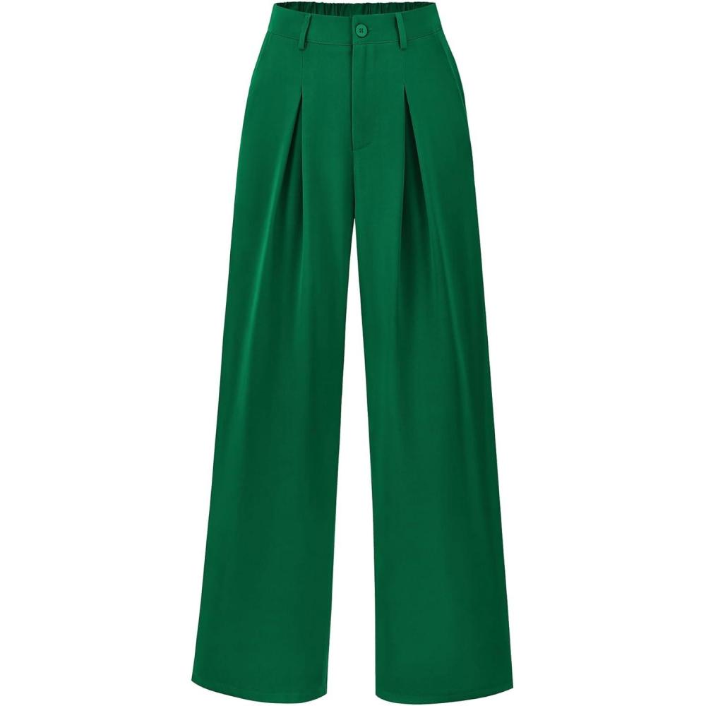 imageBTFBM Women High Waist Palazzo Pants Fall 2025 Casual Wide Leg Trousers Loose Work Office Business Suit Pant PocketsGreen