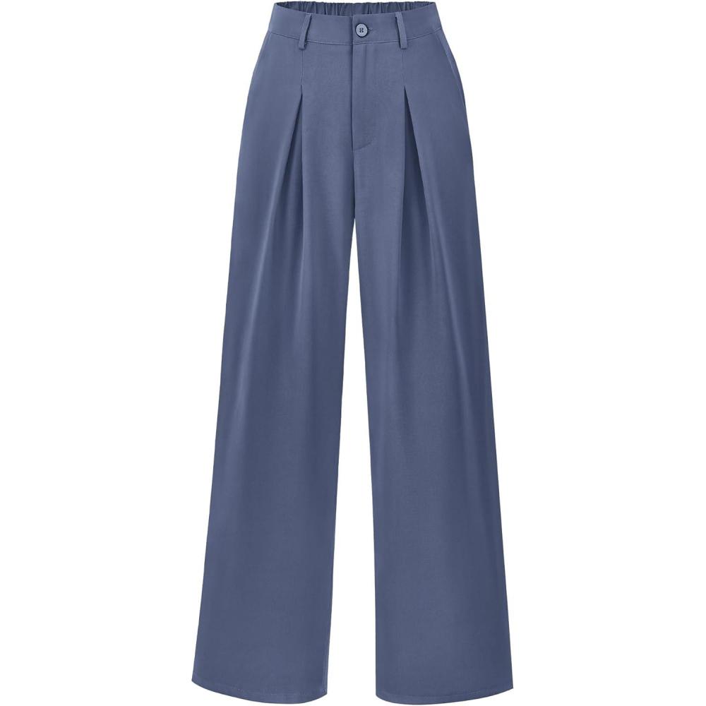 imageBTFBM Women High Waist Palazzo Pants Fall 2025 Casual Wide Leg Trousers Loose Work Office Business Suit Pant PocketsGrey Blue
