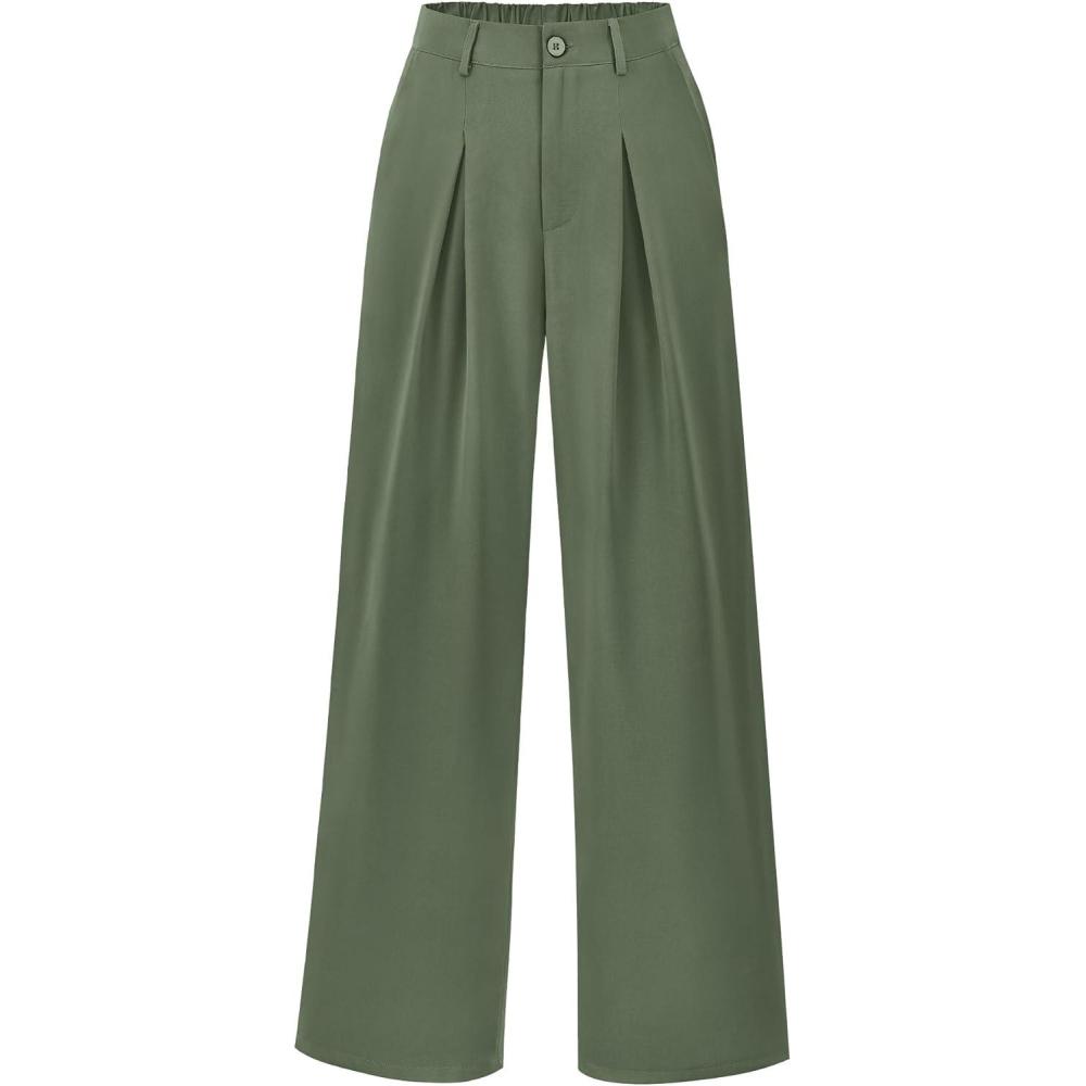 imageBTFBM Women High Waist Palazzo Pants Fall 2025 Casual Wide Leg Trousers Loose Work Office Business Suit Pant PocketsGrey Green