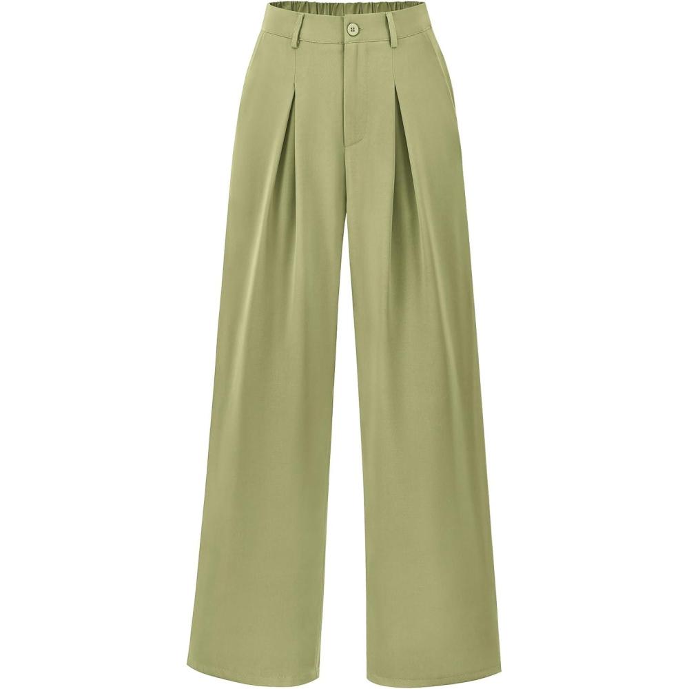 imageBTFBM Women High Waist Palazzo Pants Fall 2025 Casual Wide Leg Trousers Loose Work Office Business Suit Pant PocketsLight Green