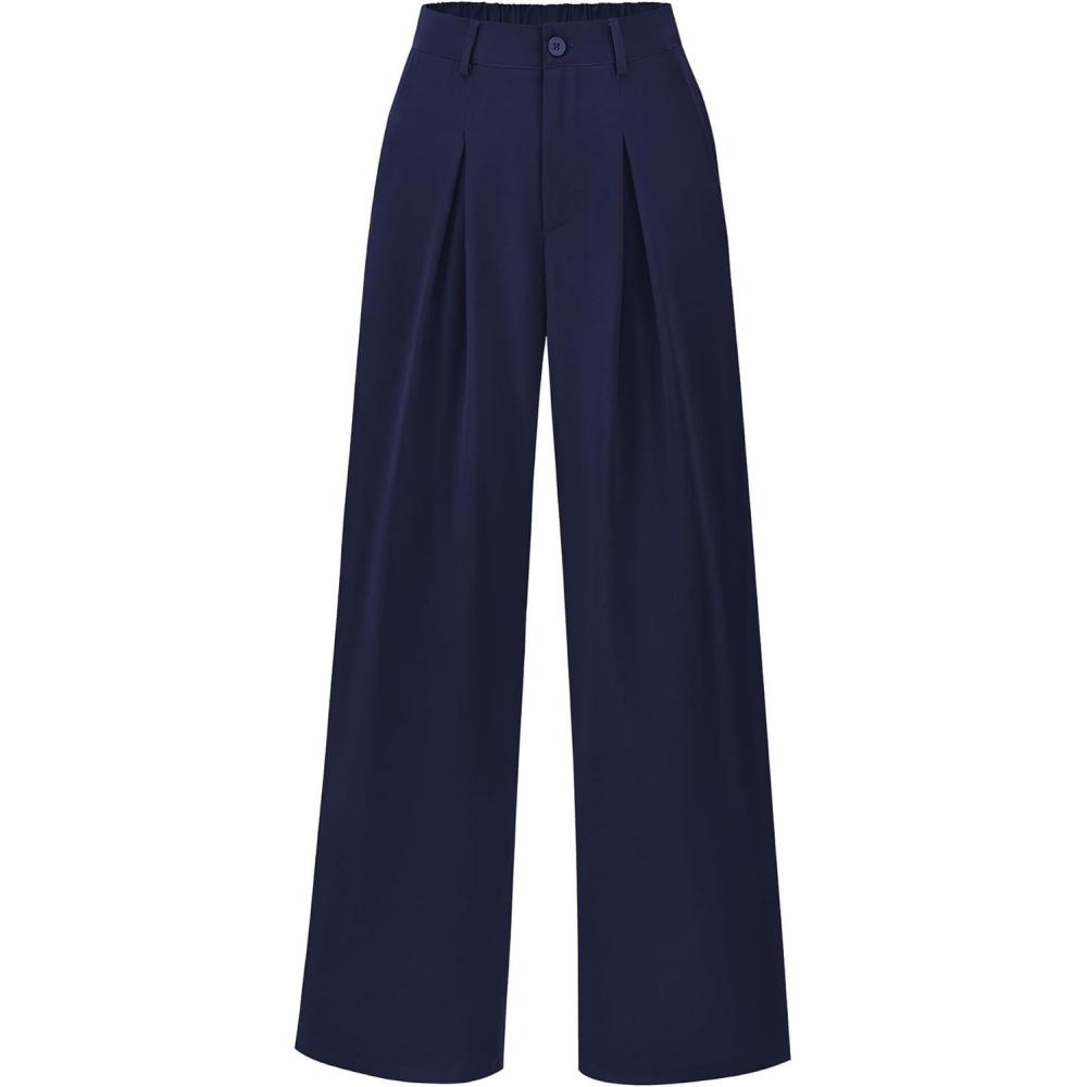imageBTFBM Women High Waist Palazzo Pants Fall 2025 Casual Wide Leg Trousers Loose Work Office Business Suit Pant PocketsNavy